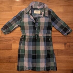 Old Navy Blue and Green Collared button-up Dress 4T
